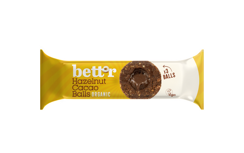 Enerģijas bumbas ar lazdu riekstu un kakao pildījumu BIO, 45 g (3×15 g)